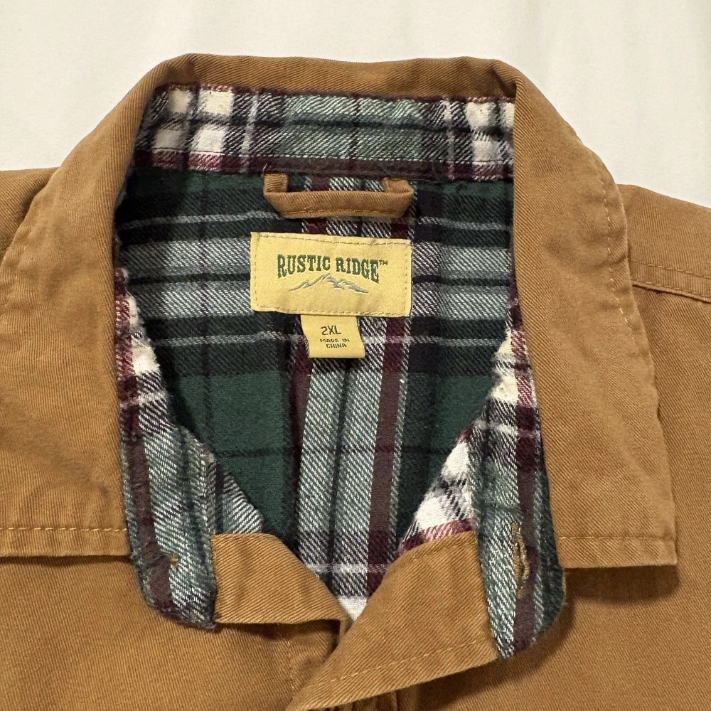 Rustic Ridge Shirt Jacket Mens 2XL Brown Flannel Lined Chamois Work Shacket Cttn - Picture 5 of 10